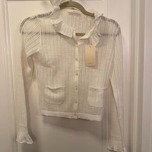 NWT Doen Ruffled Ivory Cardigan Sweater - Size S